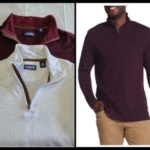 2 Pc Lot Men's CHAPS quarter Zip Pop Collar Long Sleeve Shirts Sz Medium preppy